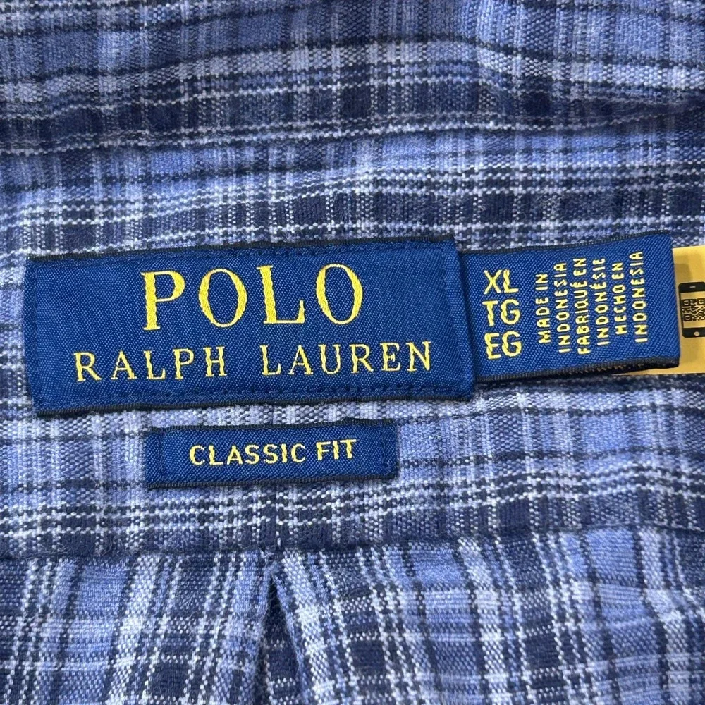 Polo Ralph Lauren Shirt Mens XL Blue Plaid Button Down Classic Fit Cotton NWT